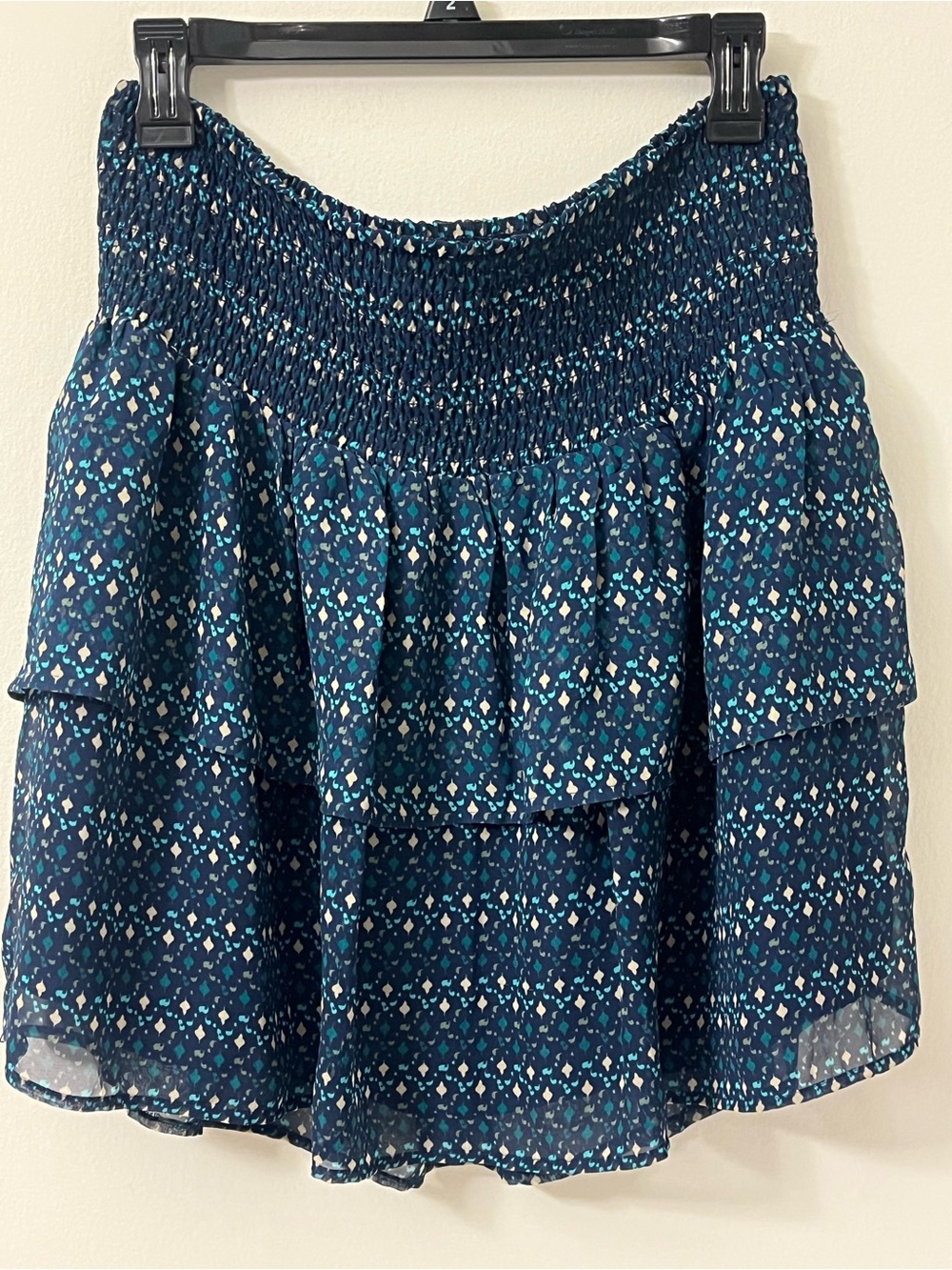 Old Navy Smocked Waist Tiered Mini Skirt - Navy Blue Ruffle Floral size Large